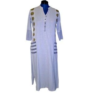 Utsa Dress Womens Med Beige Geometric Artsy Art to Wear Button Front Kurta